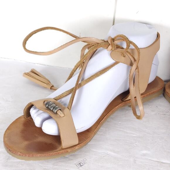 FREE PEOPLE Women’s Bryn Mar U40 EU9,5 Brown Leather Ankle Wrap Flat Sandals - Picture 8 of 14